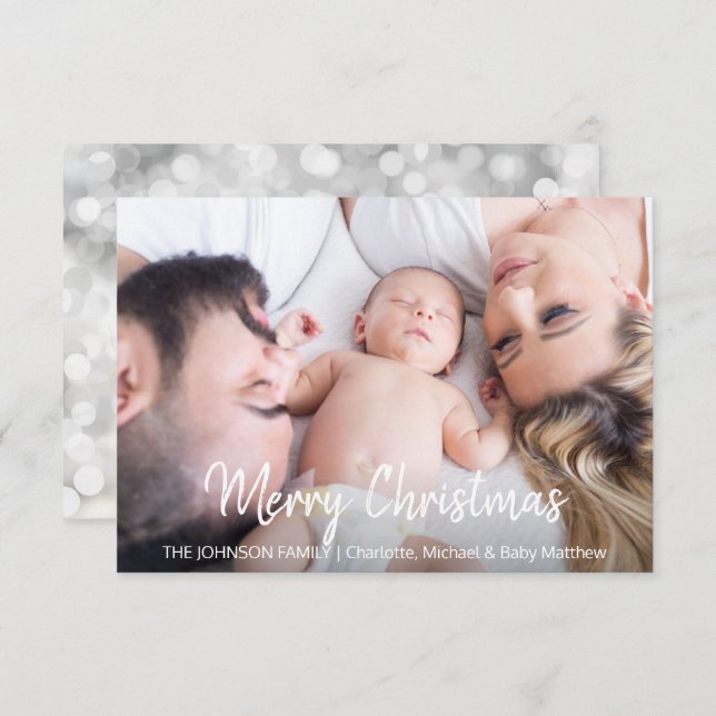 Invitación FOTO moderna de la familia el | del día de fiesta (Anverso / Reverso)