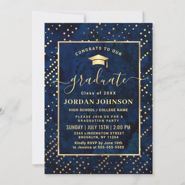 Invitación Foto moderna de la fiesta de graduación de Mármol  (Anverso)
