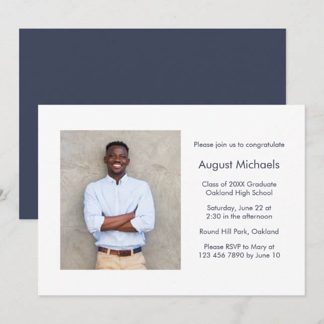 Invitación Foto moderna de la fiesta de graduación Minimalist (Anverso / Reverso)