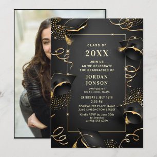Invitación Foto moderna de la fiesta de graduación negra de o