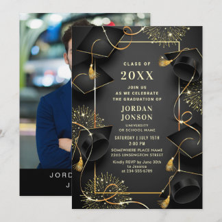 Invitación Foto moderna de la fiesta de graduación negra de o