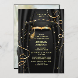 Invitación Foto moderna de la fiesta de graduación negra de o