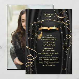 Invitación Foto moderna de la fiesta de graduación negra de o
