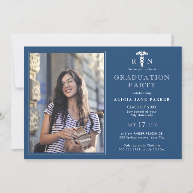 Invitación Foto moderna de la graduación de la escuela de Enf (Anverso)