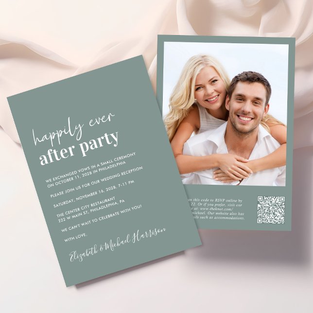 Invitación Foto moderna de la recepción de matrimonio con cód (An chic Happily Ever After Party all-in-one invitation for your wedding celebration)