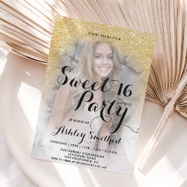 Invitación Foto moderna de mármol purpurina dorado oscuro Swe