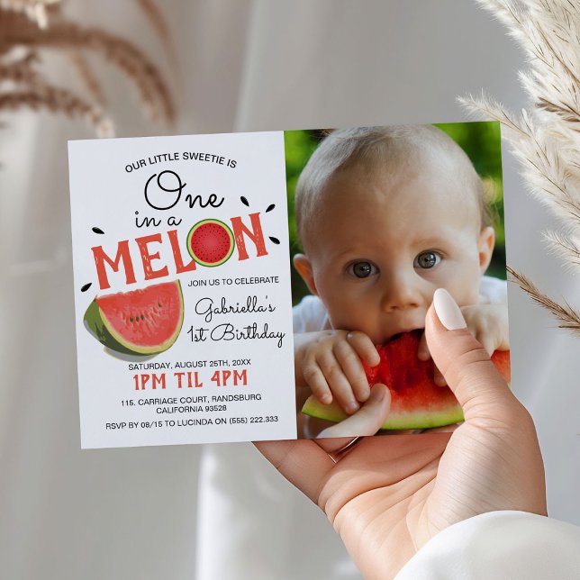 Invitación Foto moderna de uno en un melón | Cumpleaños de ni (Subido por el creador)