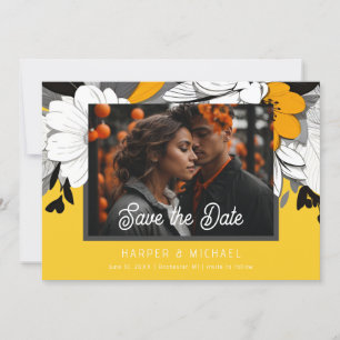 Invitación Foto moderna del boda floral amarillo ahorrando la