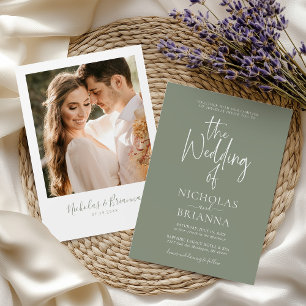 Invitación Foto moderna del Boda verde de Boho Sage minimalis