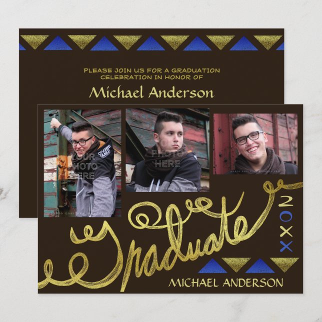 Invitación Foto moderna del Partido de Graduación Gold Typogr (Anverso / Reverso)