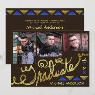 Invitación Foto moderna del Partido de Graduación Gold Typogr