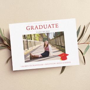 Invitación Foto moderna del Partido de Graduación Roja