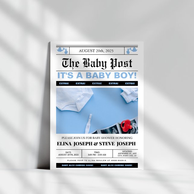 Invitación Foto moderna del periódico Boy Baby Duke (Subido por el creador)