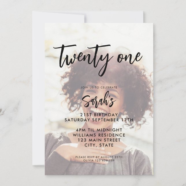 Invitación Foto moderna Elegante cumpleaños número 21 (Anverso)