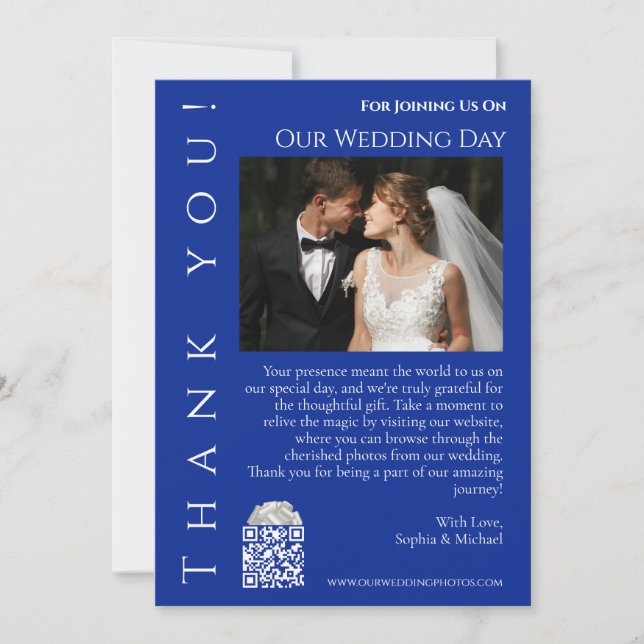 Invitación Foto moderna en azul y blanco-Boda - Gracias- (Anverso)