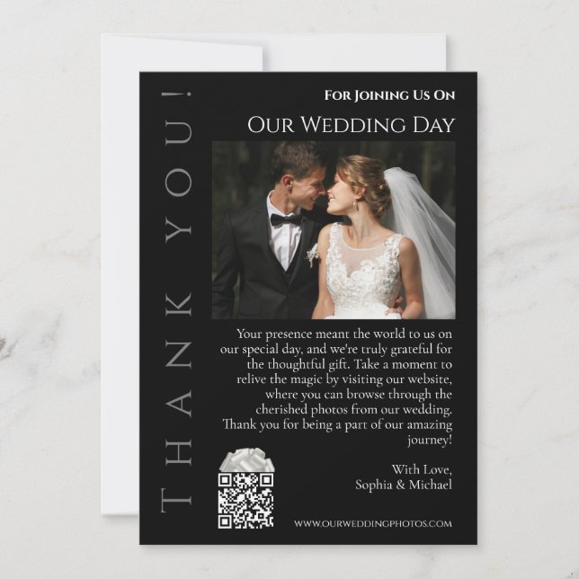 Invitación Foto moderna en blanco y negro-Boda - Gracias- (Anverso)