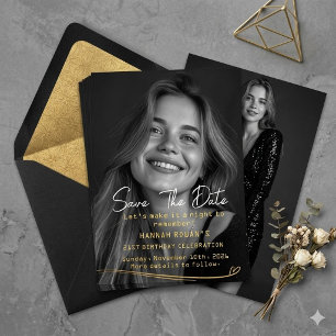 Invitación Foto moderna en blanco y negro Cumpleaños 21 Salva