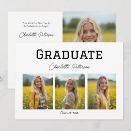 Invitación Foto Moderna en Blanco y Negro de Graduación