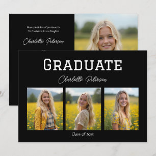 Invitación Foto Moderna en Blanco y Negro de Graduación