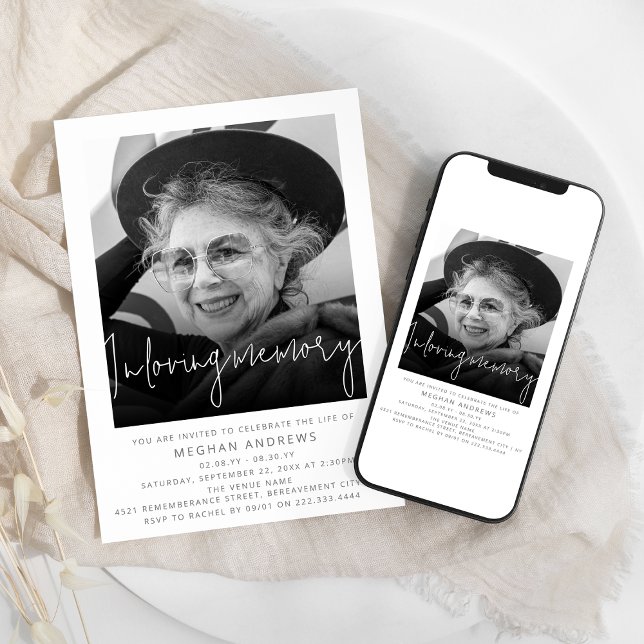 Invitación Foto moderna en memoria amorosa (Subido por el creador)
