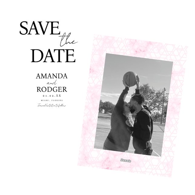 Invitación Foto moderna en rosa, negro y blanco para guardar  (Subido por el creador)
