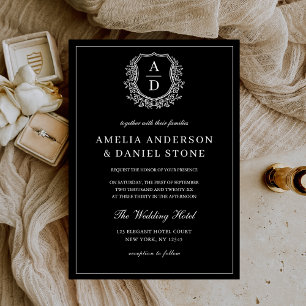 Invitación Foto moderna Escudo floral Monograma Boda formal