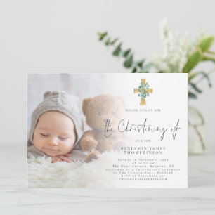 Invitación Foto moderna Eucalyptus Crowne Christening 