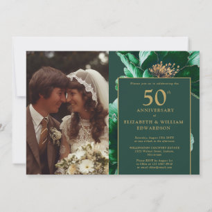 Invitación Foto moderna floral verde esmeralda para aniversar