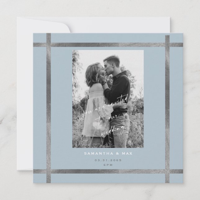 Invitación Foto moderna Icy Blue & Silver Square Boda (Anverso)