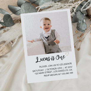 Invitación Foto moderna Minimalista de cumpleaños blanco y ne