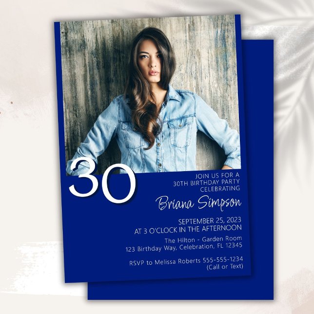 Invitación Foto moderna Minimalista Royal Blue 30 cumpleaños (Subido por el creador)
