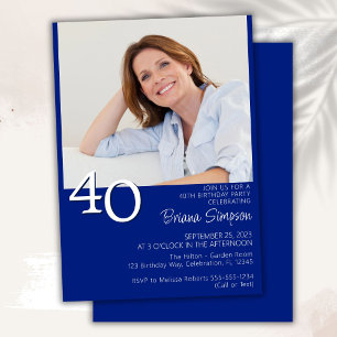 Invitación Foto moderna Minimalista Royal Blue 40 cumpleaños