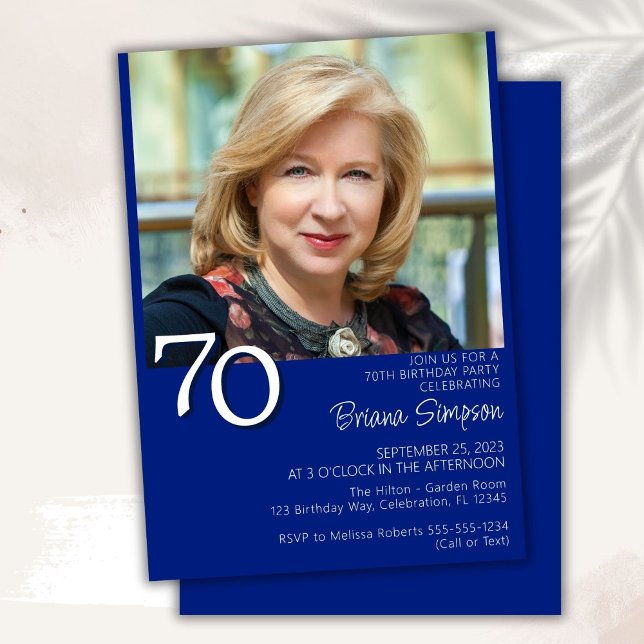Invitación Foto moderna Minimalista Royal Blue 70 cumpleaños (Subido por el creador)