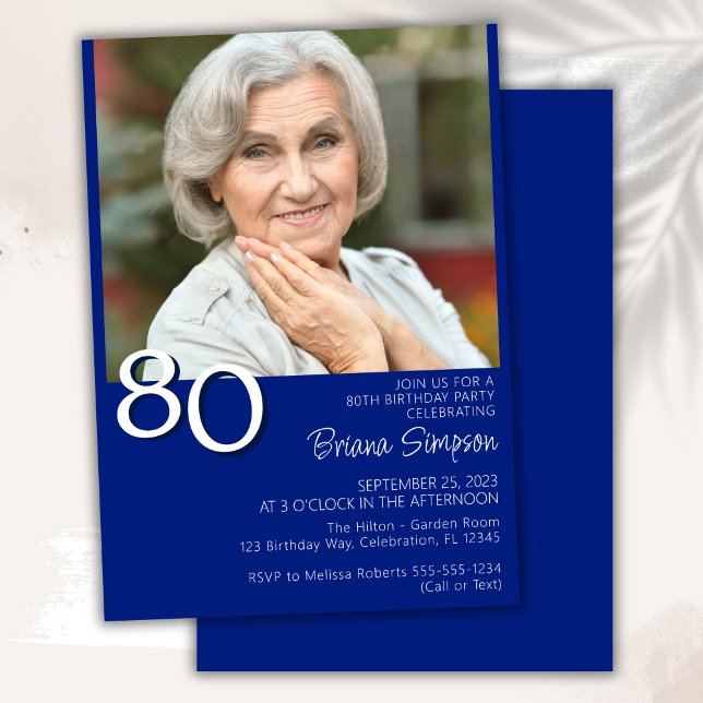 Invitación Foto moderna Minimalista Royal Blue 80 cumpleaños (Subido por el creador)