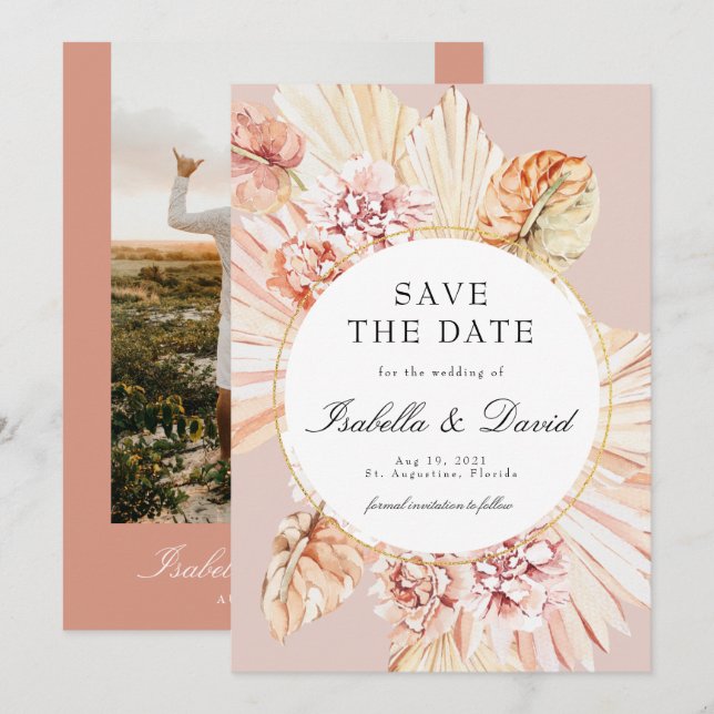 Invitación Foto moderna Pampas desierto seco salva la fecha e (Anverso / Reverso)