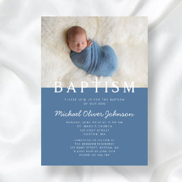 Invitación Foto moderna Religiosa Cruz Azul Baptismo