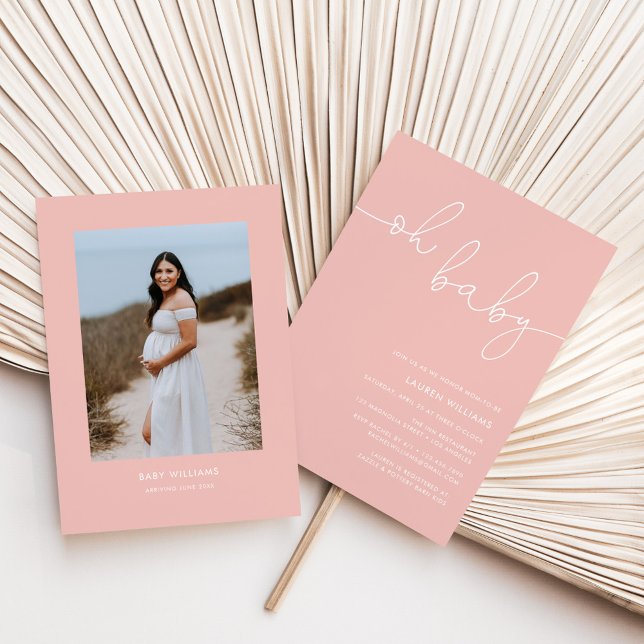 Invitación Foto moderna Rubor Pink Baby Shower (oh baby pink baby shower invitation)