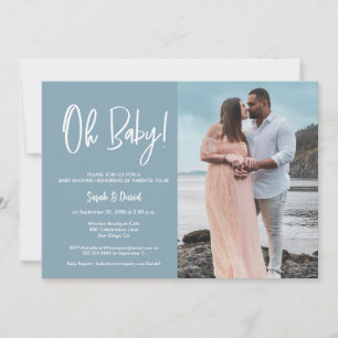 Invitación Foto moderna simple Oh Ducha Pareja Azul Bebé
