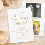 Invitación Foto moderna sorprende 50 años de Boda<br><div class="desc">Esta sorpresiva invitación al 50º aniversario del Boda presenta un diseño moderno y minimalista con caligrafía de estilo escritura a mano. La impresión aparece en oro sobre un fondo blanco limpio y el diseño ofrece espacio para dos fotos en el reverso.</div>