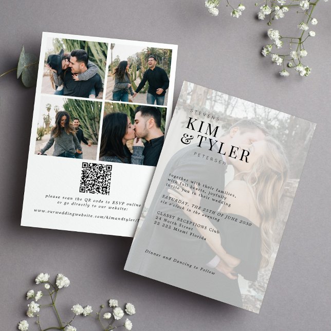 Invitación Foto moderna superpuesta en un boda QR RSVP (Subido por el creador)