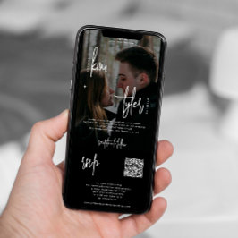 Invitación Foto moderna todo en un código QR boda negro rsvp