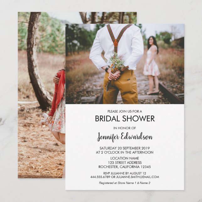 Invitación Foto moderna y rústica elegante, ducha de novia (Anverso / Reverso)