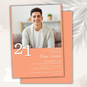 Invitación Foto Modernista Minimalista Cumpleaños 21 Melocotó