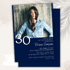 Invitación Foto Modernista Minimalista Cumpleaños 30 Azul Mar