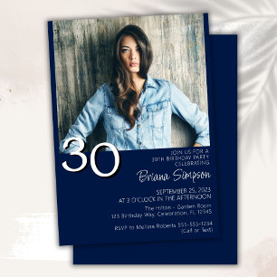 Invitación Foto Modernista Minimalista Cumpleaños 30 Azul Mar