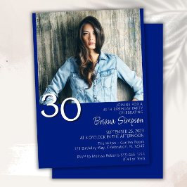 Invitación Foto Modernista Minimalista Cumpleaños 30 Azul Rea