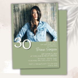 Invitación Foto Modernista Minimalista Cumpleaños 30 Verde Sa