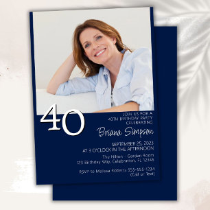 Invitación Foto Modernista Minimalista Cumpleaños 40 Azul Mar