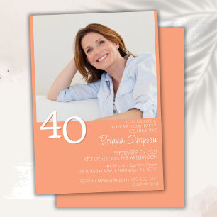 Invitación Foto Modernista Minimalista Cumpleaños 40 Melocotó