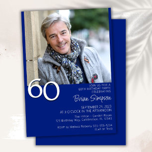 Invitación Foto Modernista Minimalista Cumpleaños 60 Azul Rea